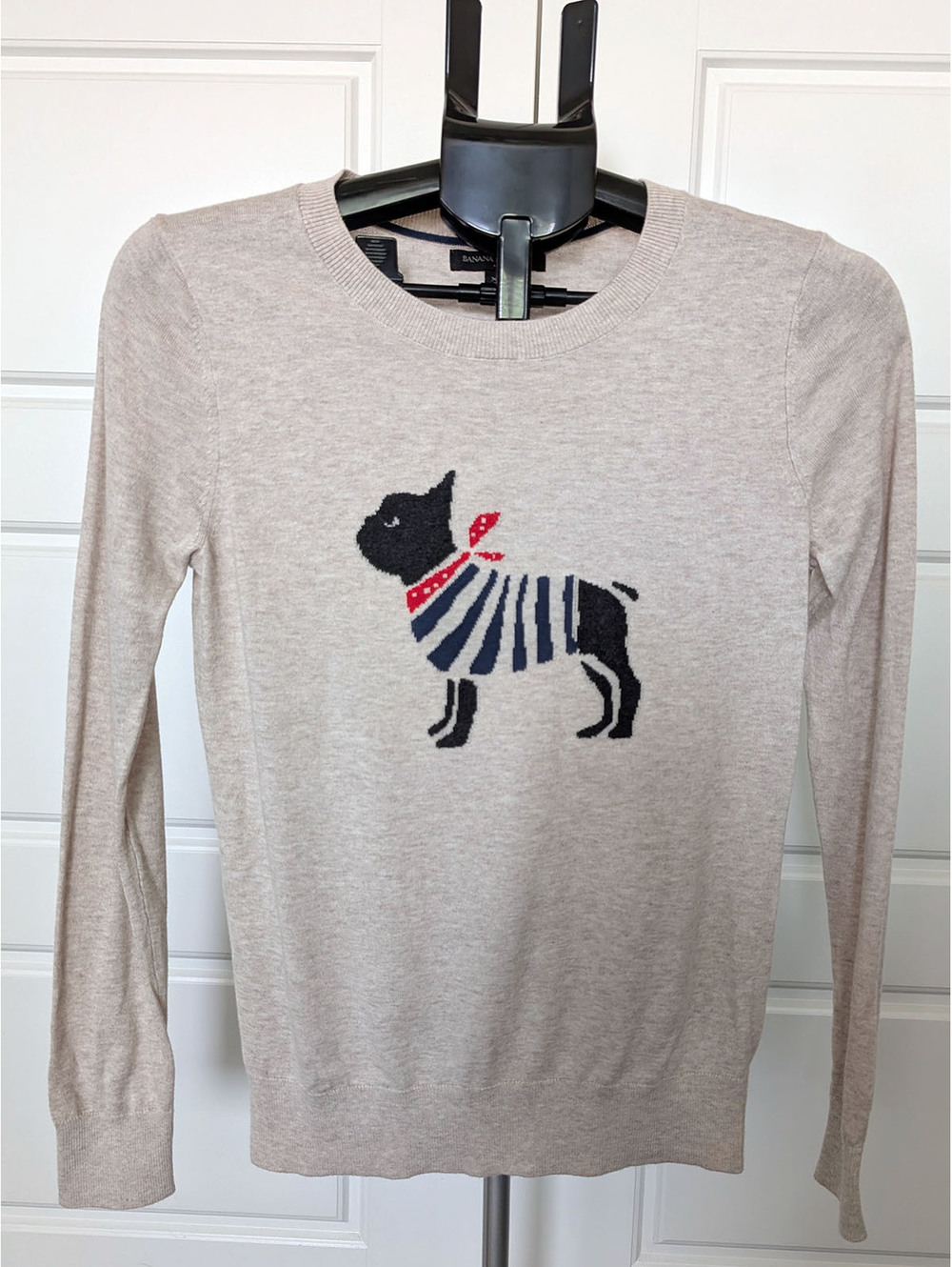 Banana Republic French Bulldog Graphic Sweater Oatmeal XS Crew Neck